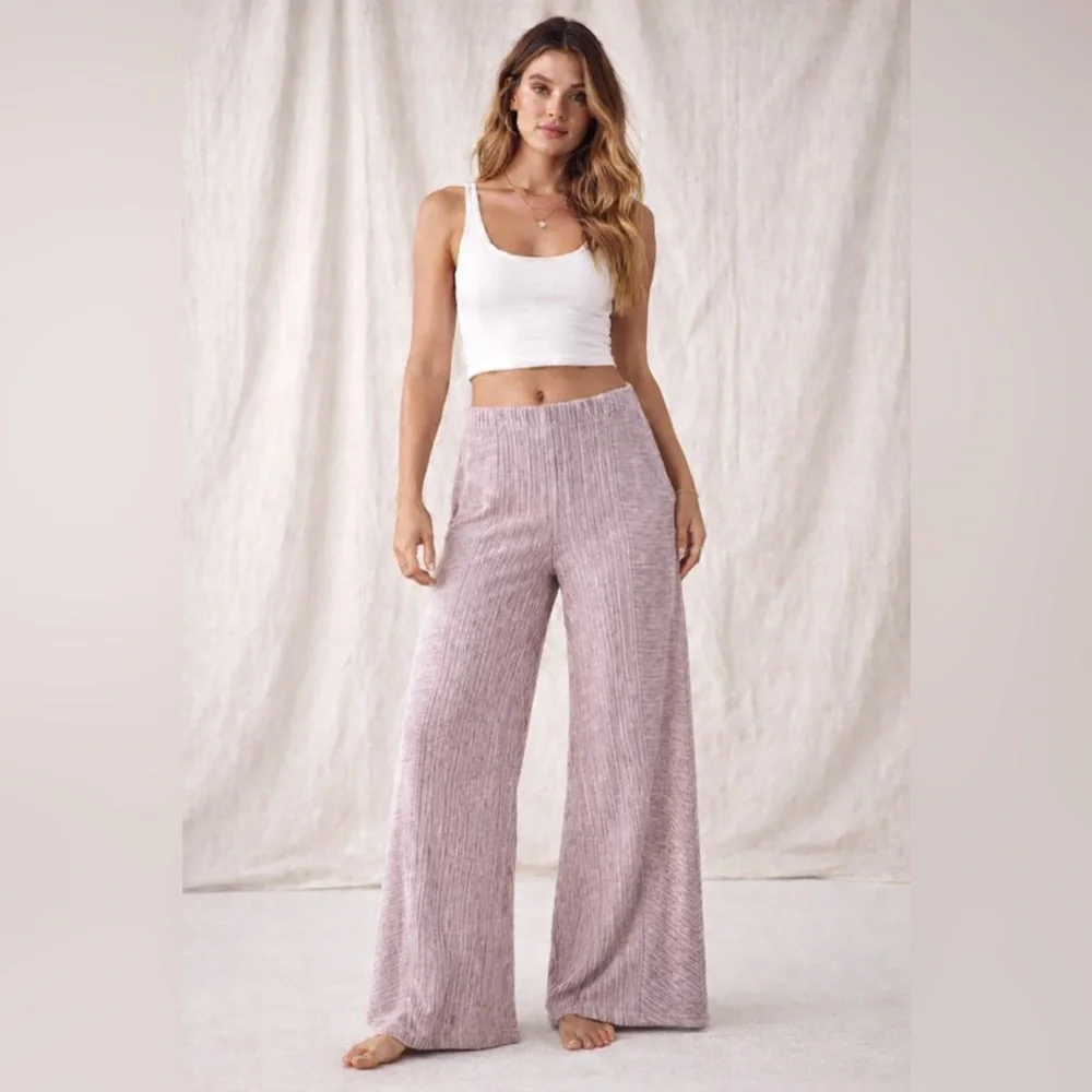 Free People NWT Star Sign Velvet Wide Leg Pull On Pants Lavender L - Picture 1 of 6